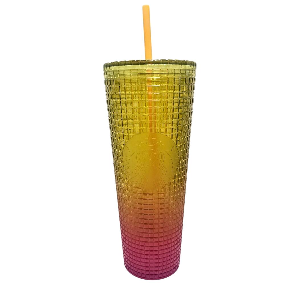 Starbucks 2022 Summer Lemon Gradient Grid Venti 24 OZ Cold Cup Tumbler NWT